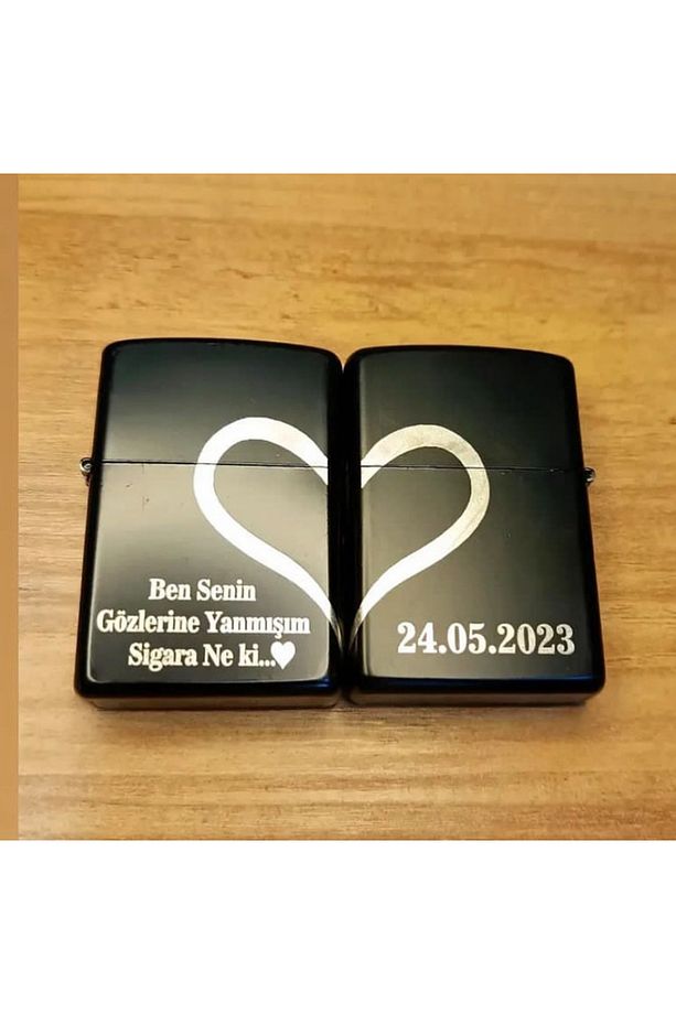 Çiftlere Özel Tasarım Lazer Işleme Isimli Çift Zippo Çakmak - 1