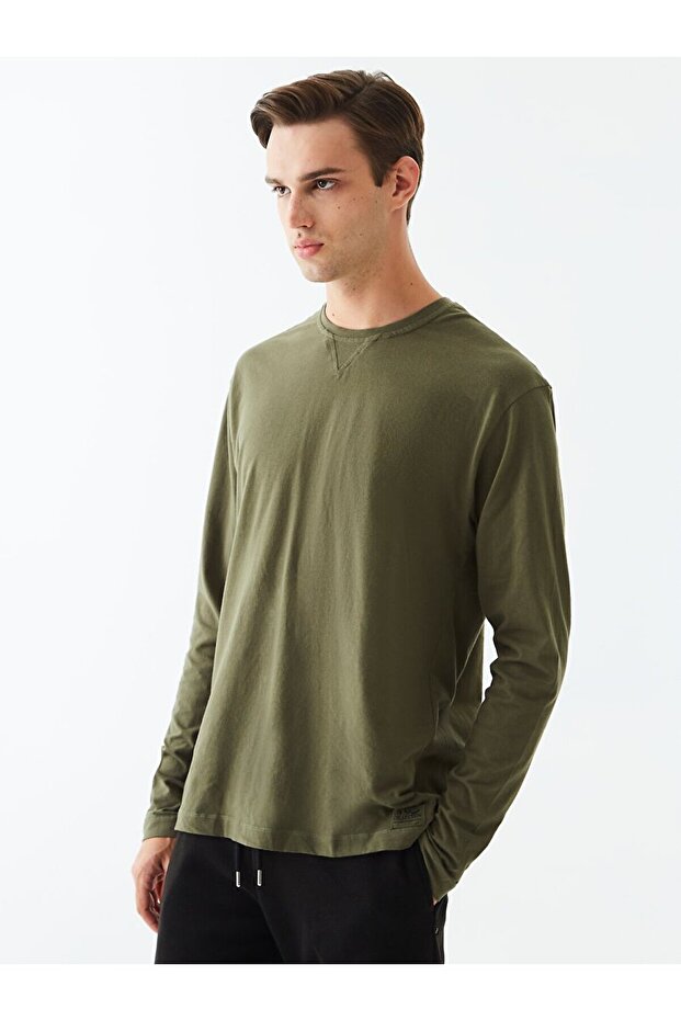 Bisiklet Yaka Basıc Yeşil Sweatshırt - 2