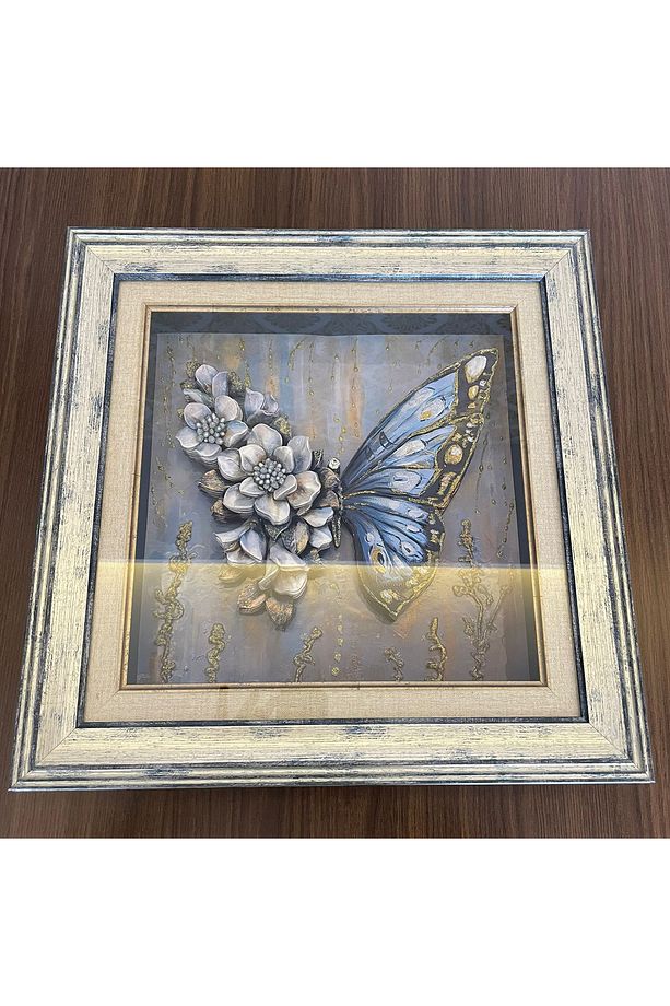 3D Rölyef Tablo, El Yapımı Rölyef Tablo, Handmade Relief Table, 45 x 45 cm Kelebek Rölyef Tablo - 5