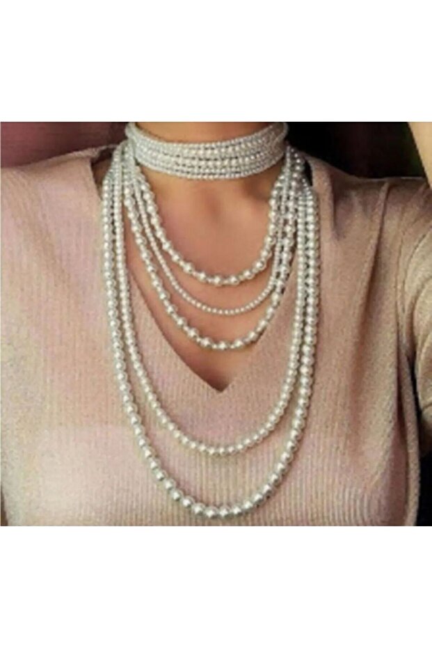 Beyaz Çoklu Inci Kolye - 3