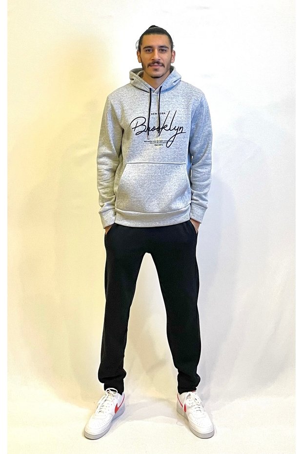 Men's Hooded Comfortable In-mold Fleece 3 thread Hand Written Brooklyn Printed SweatShirt spr24sw16