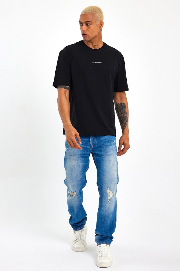 Men's Crew Neck Oversize Fit Brooklyn Printed T-Shirt Spr21y27