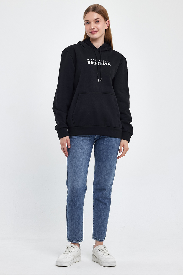 Women's Hooded Comfortable Fit Fleece Lined 3-Thread W. Brooklyn Printed Sweatshirt Spr24Swk04