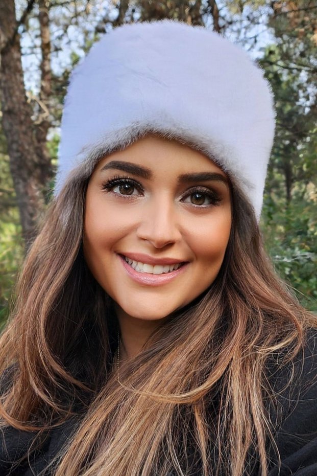 Women's Winter Kalpak Hat Soft Textured Plush Faux Fur Beanie - Mink White