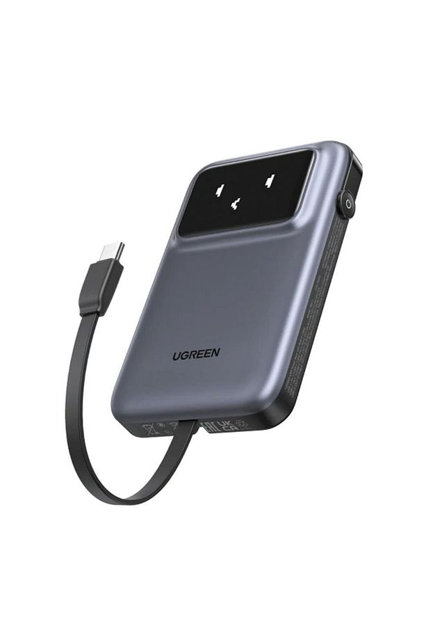 Uno Power Bank USB-C ve USB Portları Dahili Kablo ile 10000mAh 30W - Gri - 2