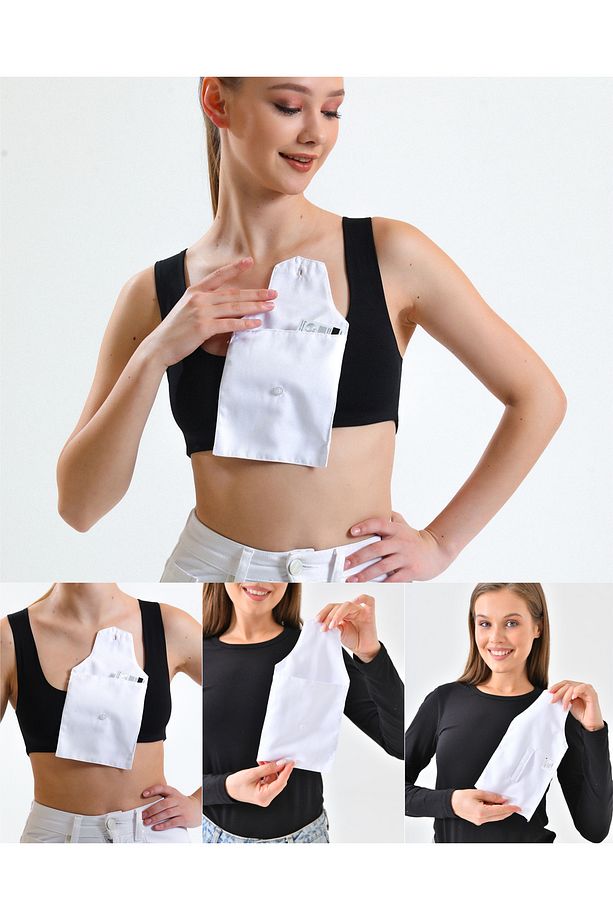 2’li Set Gizli Cep Tak Çık Aksesuar Sütyene Takılan Cepçik Mini Cep Cüzdan Fonksiyonel Kartlık - 1