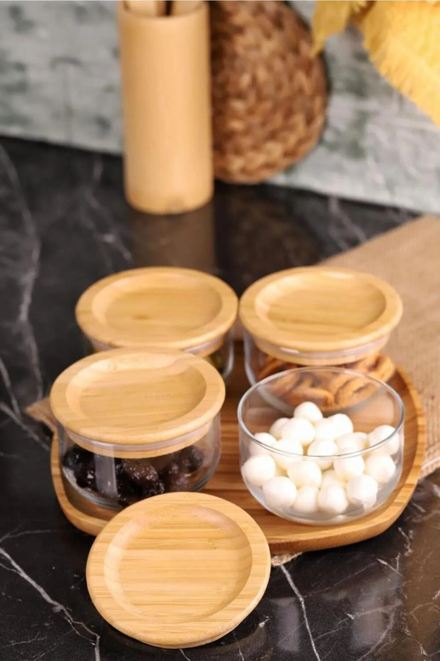 Duo 300ml 4-Piece Tray Bamboo Silicone Lid Anti-Spill Glass Breakfast