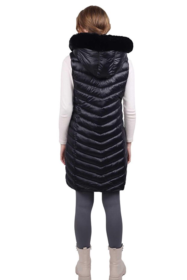 Vestă lungă cu glugă, model 8000, neagră - 5