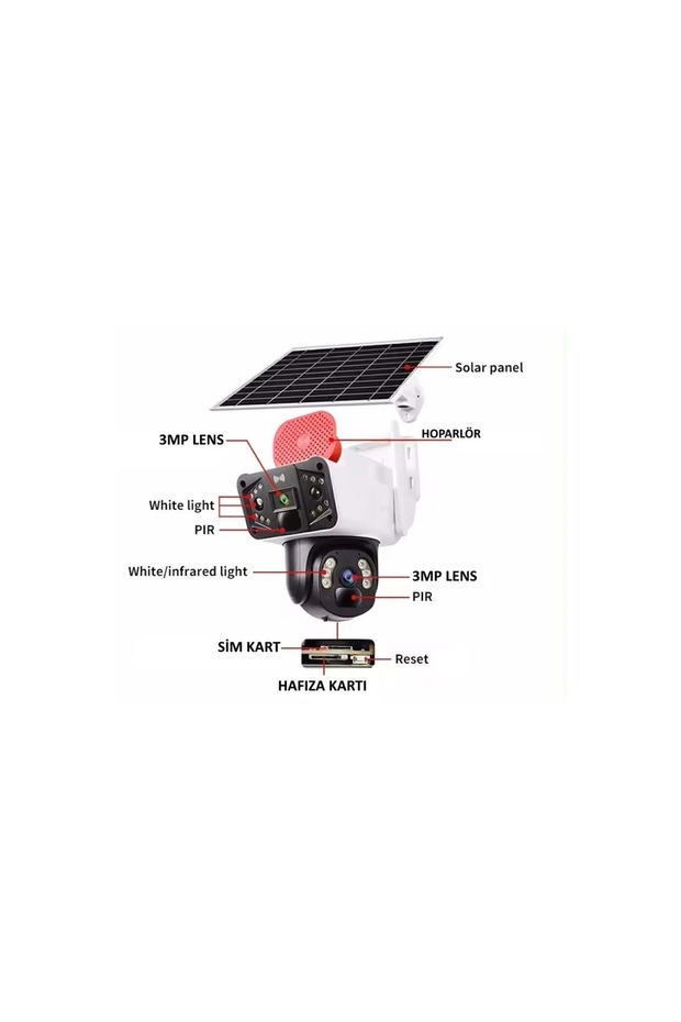 Solar Panelli, Güneş Enerjili, SIM Kartlı 4G, 6MP Çift Lens PTZ Hareket Algılamalı Güvenlik Kamerası - 6