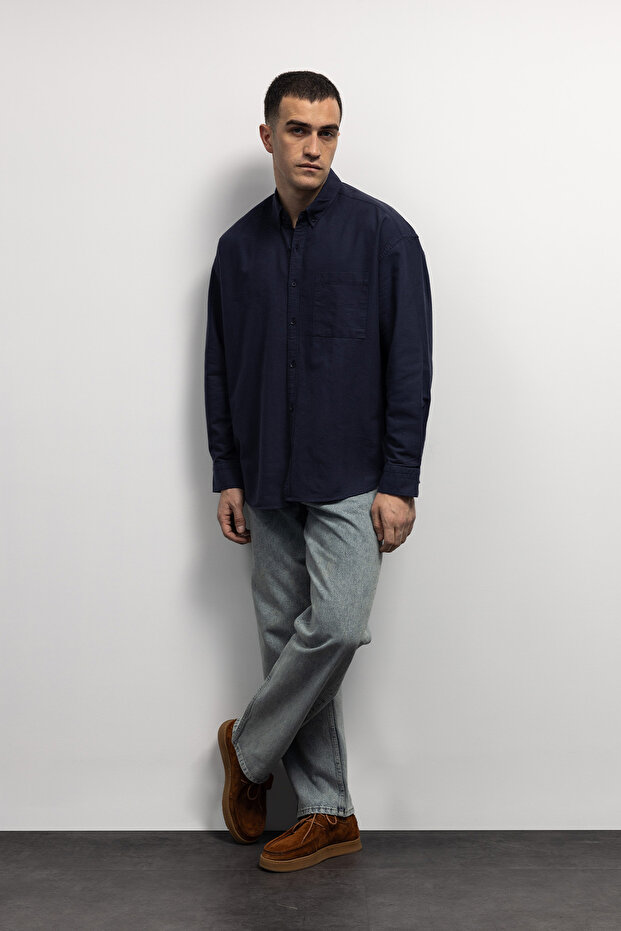Basic Oxford Gömlek - Lacivert - 4