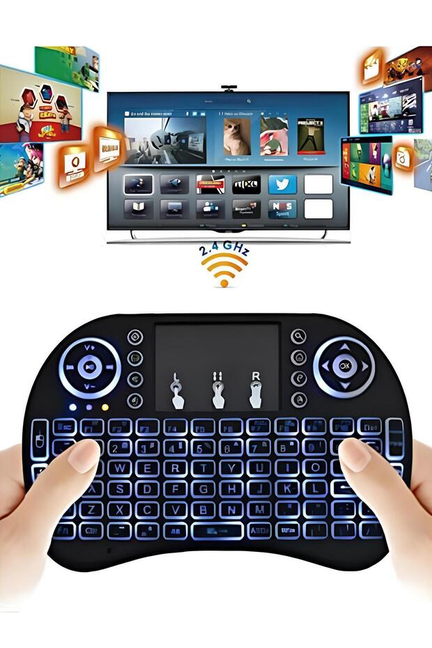 Türkçe Kablosuz Mini Klavye Lg Philips Samsung Vestel Tv Uyumlu Ledli Konsol Klavye Mouse - 1