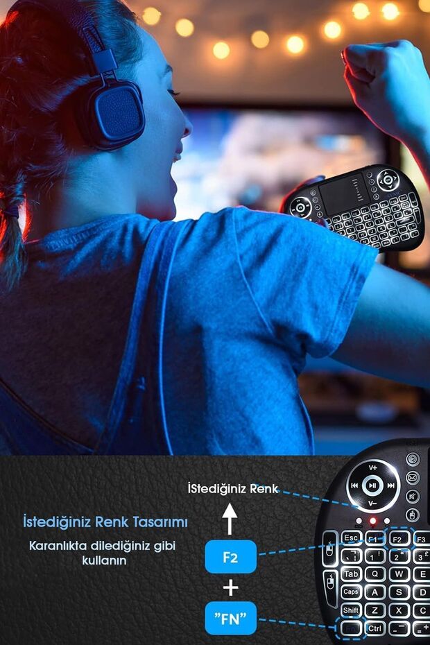 Türkçe Kablosuz Mini Klavye Lg Philips Samsung Vestel Tv Uyumlu Ledli Konsol Klavye Mouse - 6