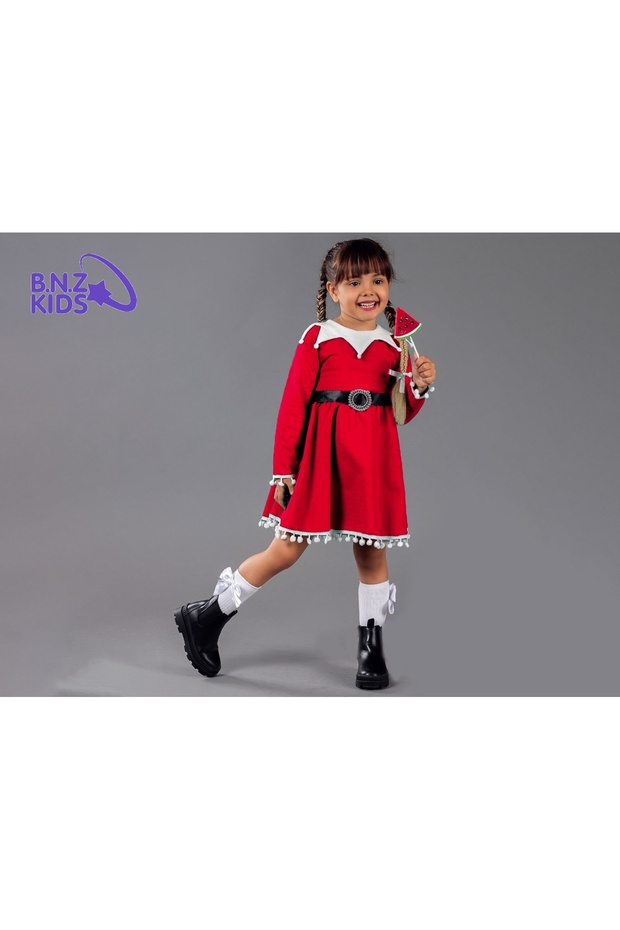 Girl's Collared New Year's Christmas Red Dress