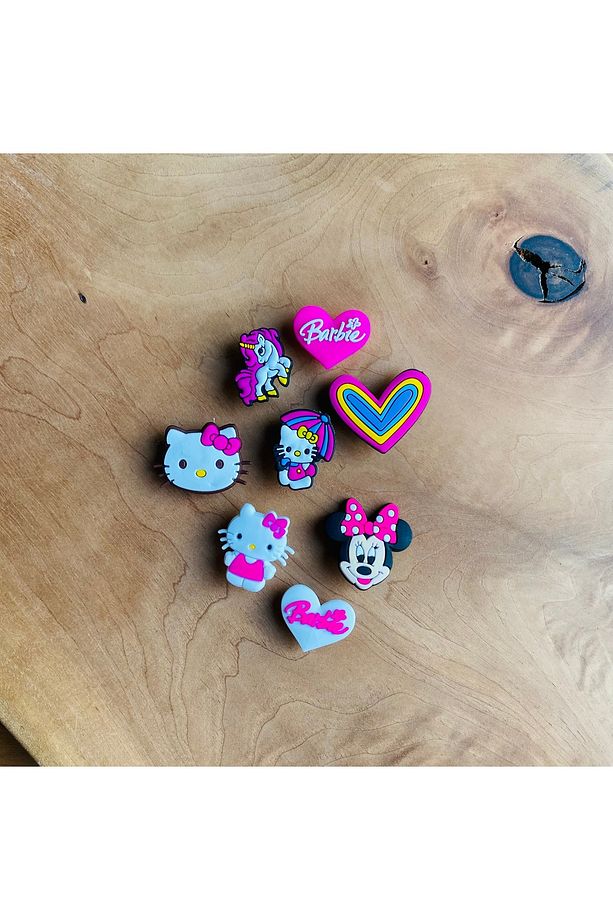 Jibbitz Terlik Süsü 8 Li Set Hello Kitty,Kalp, Kalp Barbie, Minnie Mouse - 2
