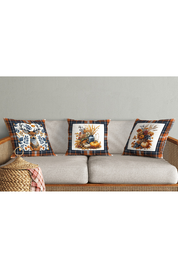 طقم غطاء وسادة مخملي بنمط الخريف مكون من 3 قطع مقاس 43 × 43 سم - غطاء وسادة مزخرف