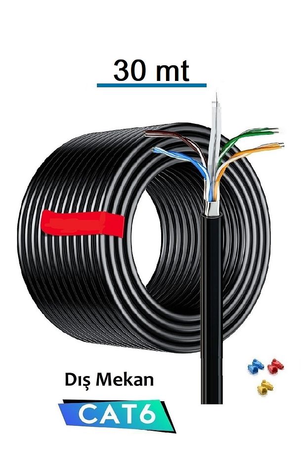 Dış Mekan Cat6 İnternet Ethernet 2 Katlı Hazır Kablo Rj45 Utp Patch High Speed  ( 30 Metre ) - 1