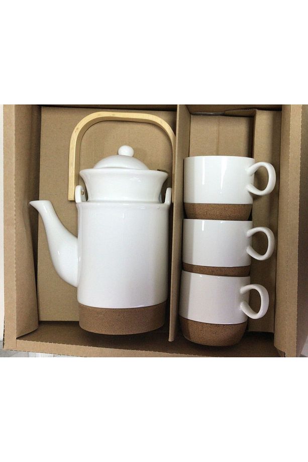 3 Fincanlı Çaydanlık Seti, Simple Elegant, Porselen, 650 ml + 140 ml, Beyaz - 1