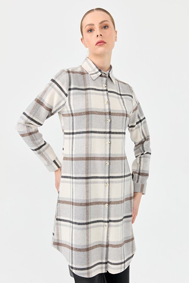 Ekose Desenli Country Tunik  Ekru - 5