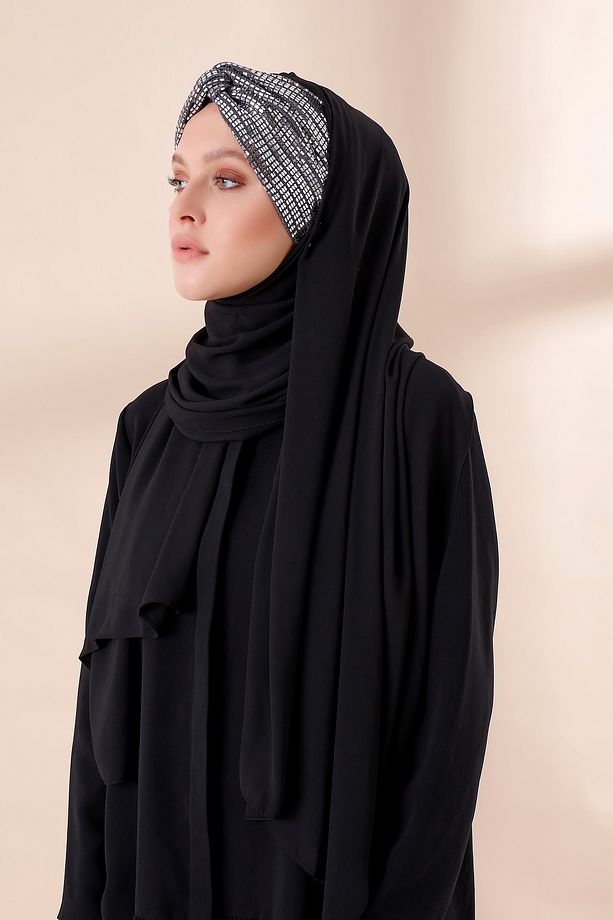 AYNA PAYET DÜĞÜM KREP HAZIR ŞAL - SİYAH - 3