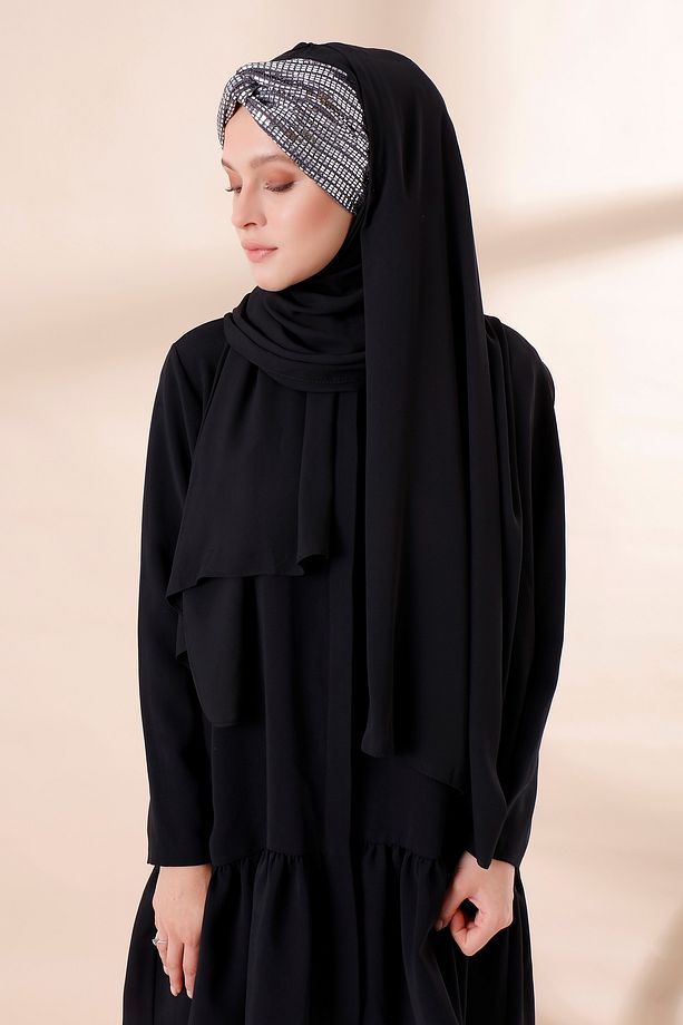 AYNA PAYET DÜĞÜM KREP HAZIR ŞAL - SİYAH - 4