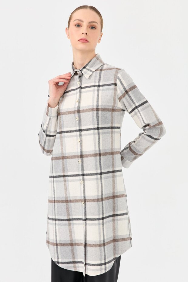 Ekose Desenli Country Tunik  Ekru - 3
