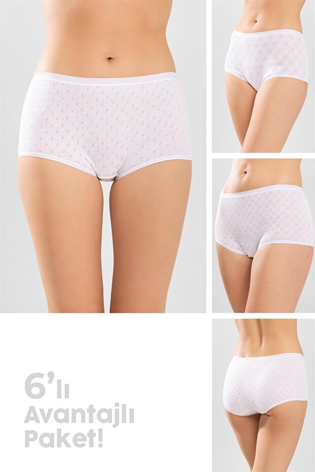 Women's White Cotton Small Perforated Bato Briefs 6-Pack Package White