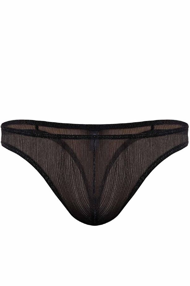 Erkek Polyester Siyah Parlak Transparan Tanga String 1302 - 1
