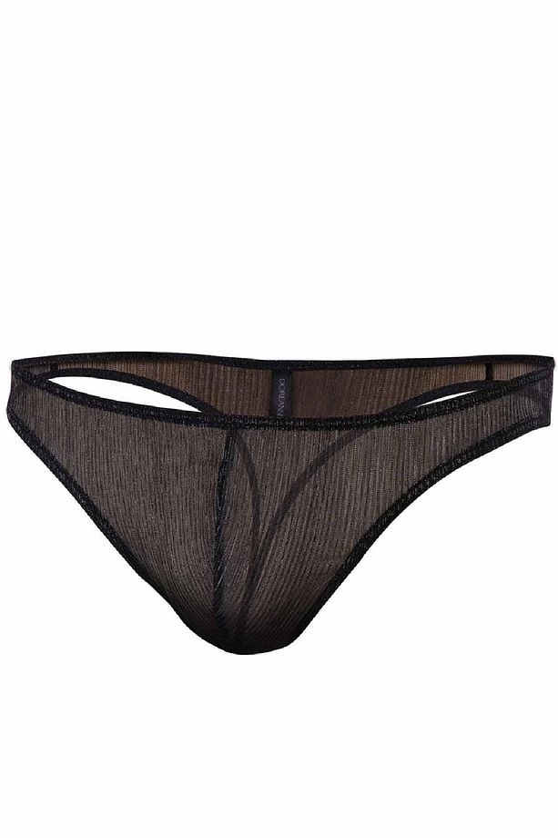 Erkek Polyester Siyah Parlak Transparan Tanga String 1302 - 3