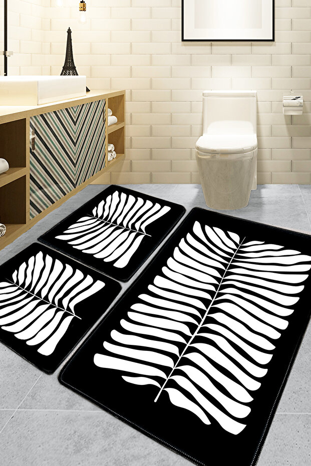 Mais Dolce Black 60X100 50X60 50X60 Non-Slip Based 3-Piece Bathroom Mat Set