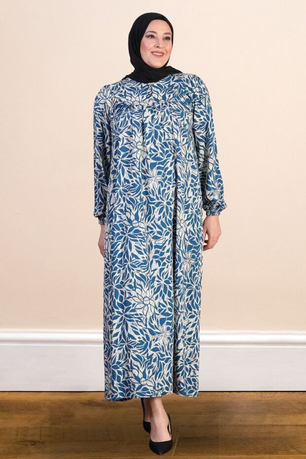 Large Size Leaf Patterned Long Summer Dress - 7