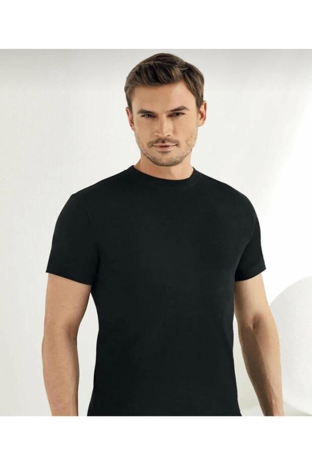 6 Pack 100% Cotton Men's Black Short Sleeve O Neck Tank Top Undershirt
