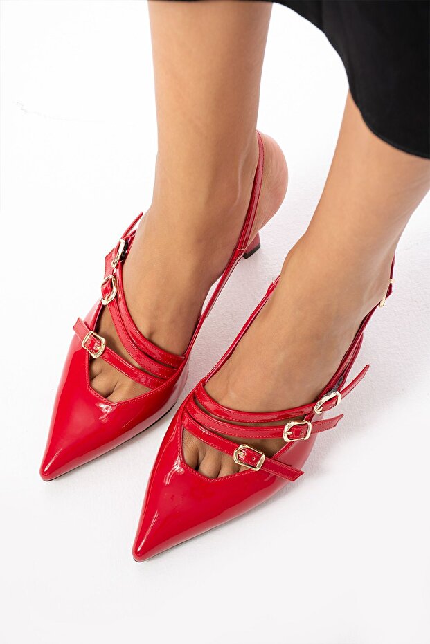 Kırmızı Stiletto Rugan Kadın Topuklu Ayakkabı Vegan Deri - Günlük Ve Özel Gün Şıklığı - 8
