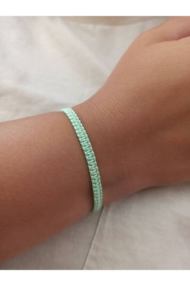 Örme Açık Yeşil Makrome Ipli Sörfçü Bilekliği – Suya Dayanıklı, Ayarlanabilir, Unisex - 3