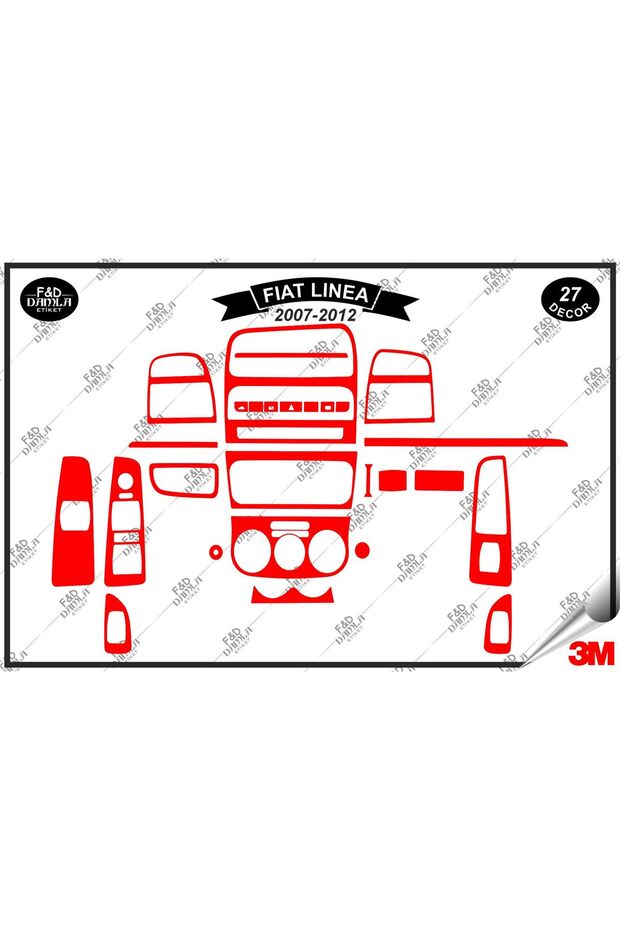 For Fiat Linea 2007-2012 Glove Box Console Trim Chest Mahogany Finish Set 27 Pieces Red
