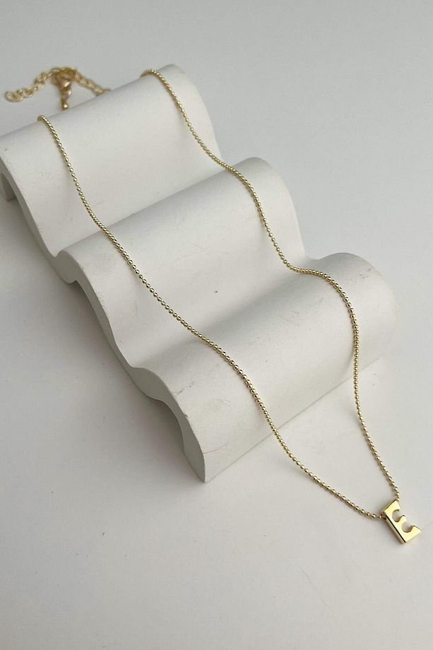 Altın Rengi Üç Boyutlu E Harfi Kolye (45+5cm) - 1