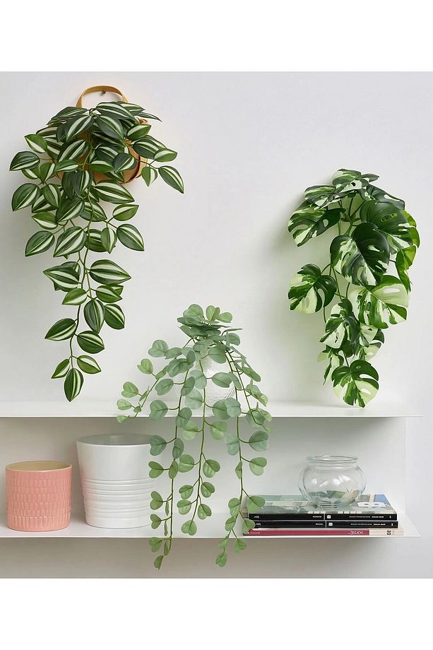 3 Adet Asılabilir Yapay Bitki Ikea 3'lü Set Yapay Duvar Bitkisi Yeşil Renk - 1