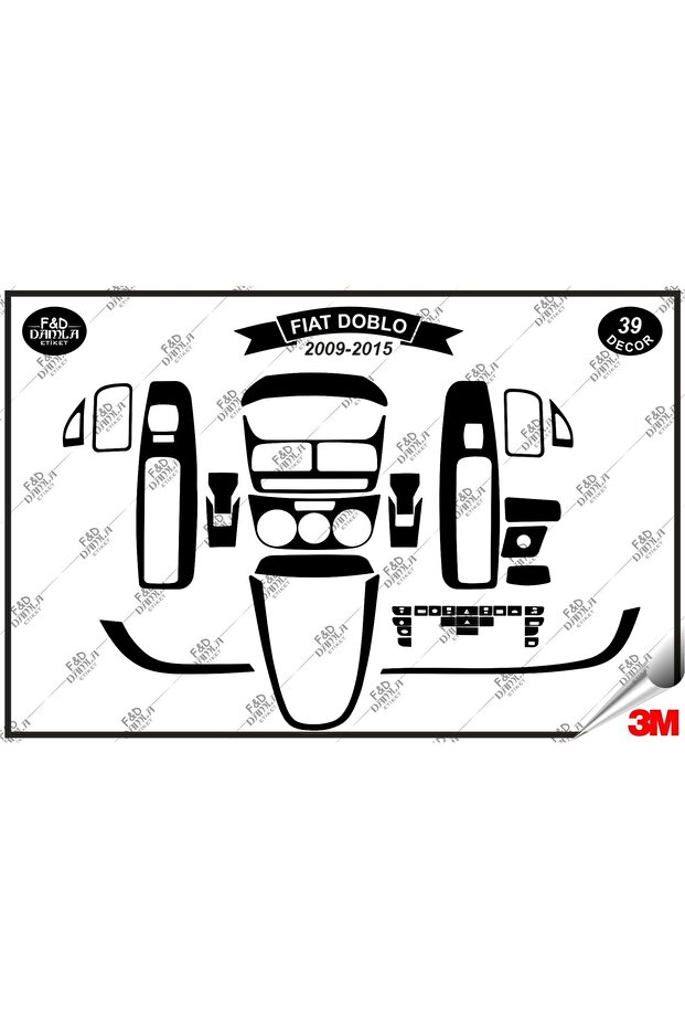 For Fiat Doblo 2009-2015 Glove Box Console Trim Chest Mahogany Finish Set 39 Pieces Black