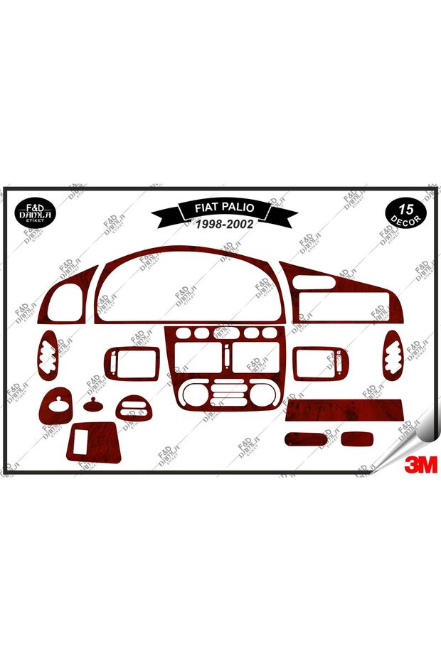 Fiat palio 1998-2002 torpedo console trim chest mahogany veneer set 15 pieces mahogany