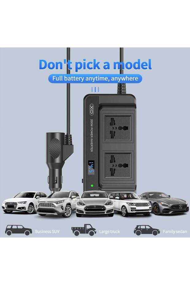 200W Universal Priz USB Ve TYPE-C Fast Şarj Çıkışlı Araç İçi Çakmaklık Girişli Inverter Dönüştürücü - 7