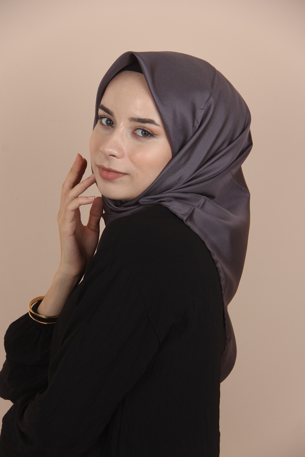 Antrasit Levidor Düz Twill İpek Eşarp - 2