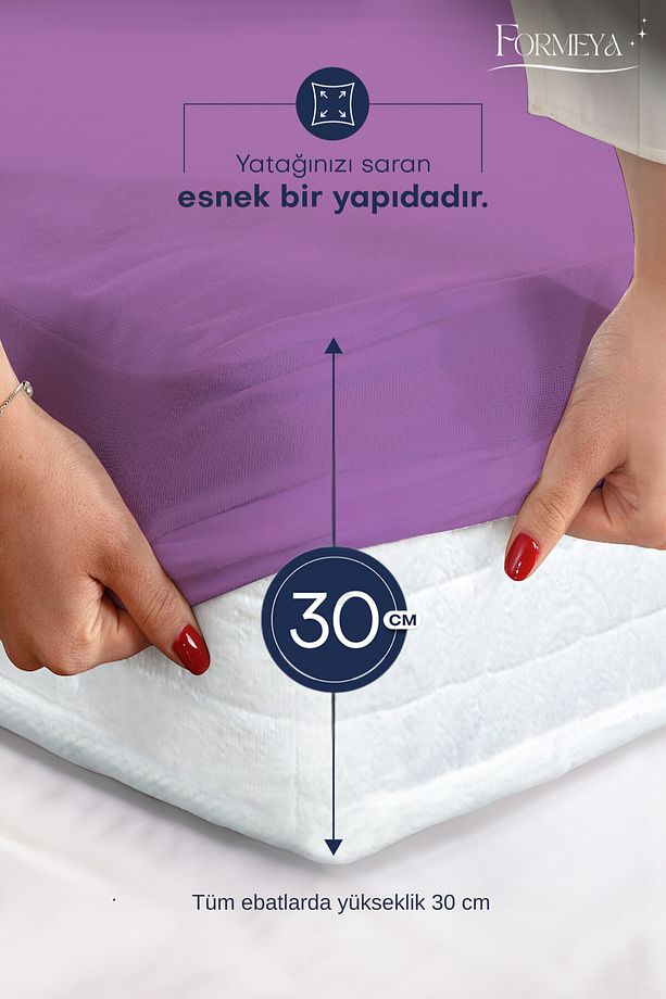 Lila Mikro Fitted Full Kenar Su Sıvı Geçirmez Yatak Koruyucu Alez-Tek-Çift Kişilik Battal Boy Alez - 2
