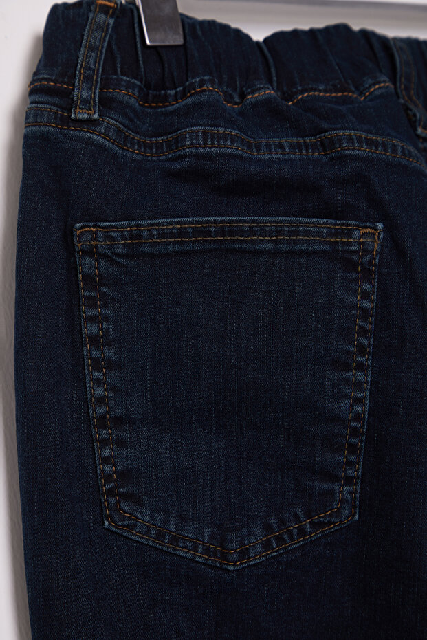 Koyu Mavi Beli Lastikli İspanyol Paça Comfort/Orta Esnek Flare Fit Büyük Beden Jeans TBBAW25CJ00031 - 8