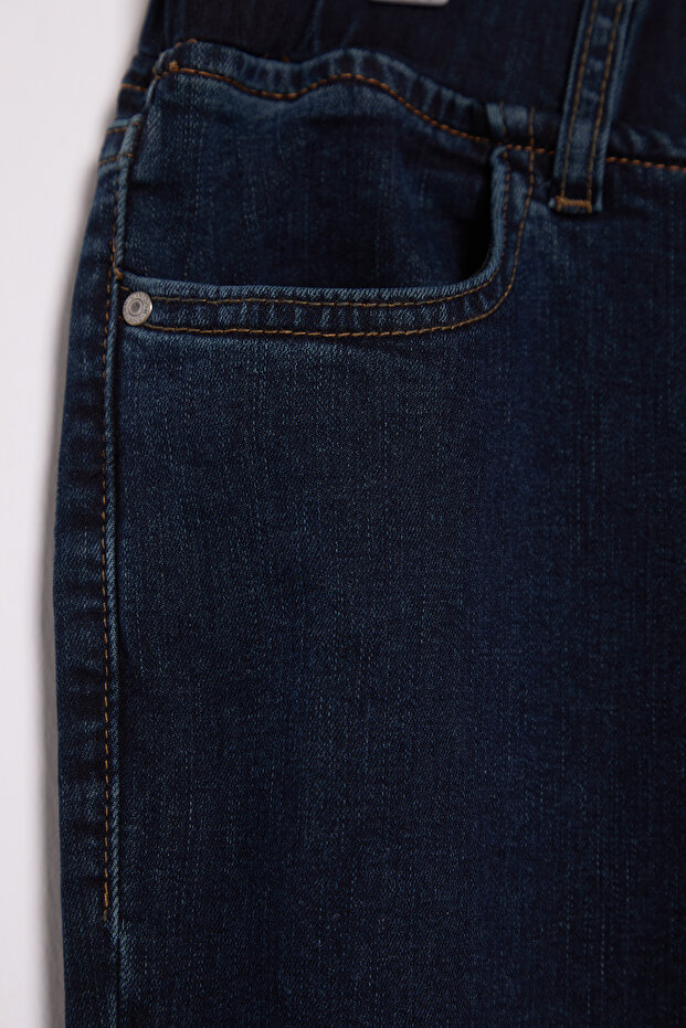 Koyu Mavi Beli Lastikli İspanyol Paça Comfort/Orta Esnek Flare Fit Büyük Beden Jeans TBBAW25CJ00031 - 7