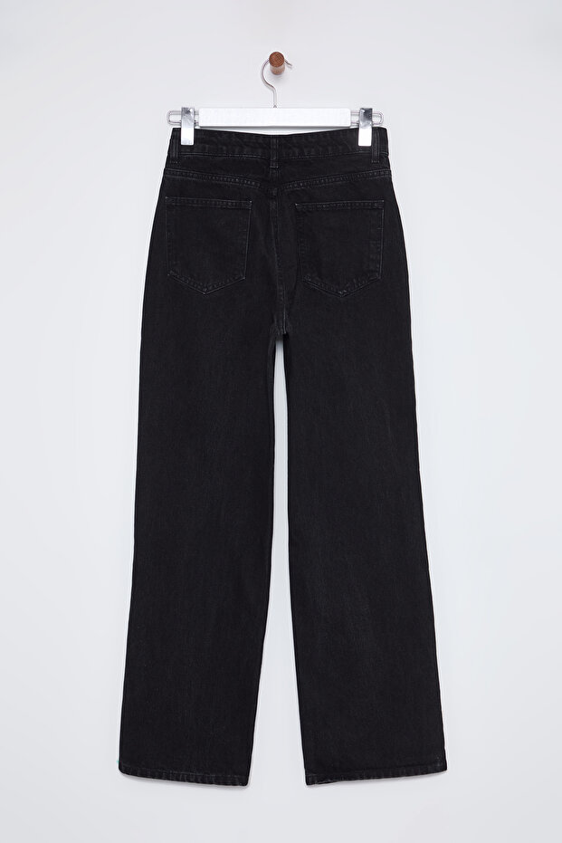 Siyah Trok Detaylı Paçası Yırtmaçlı Yüksek Bel Wide Leg Jeans TWOSS25JE00015 - 11