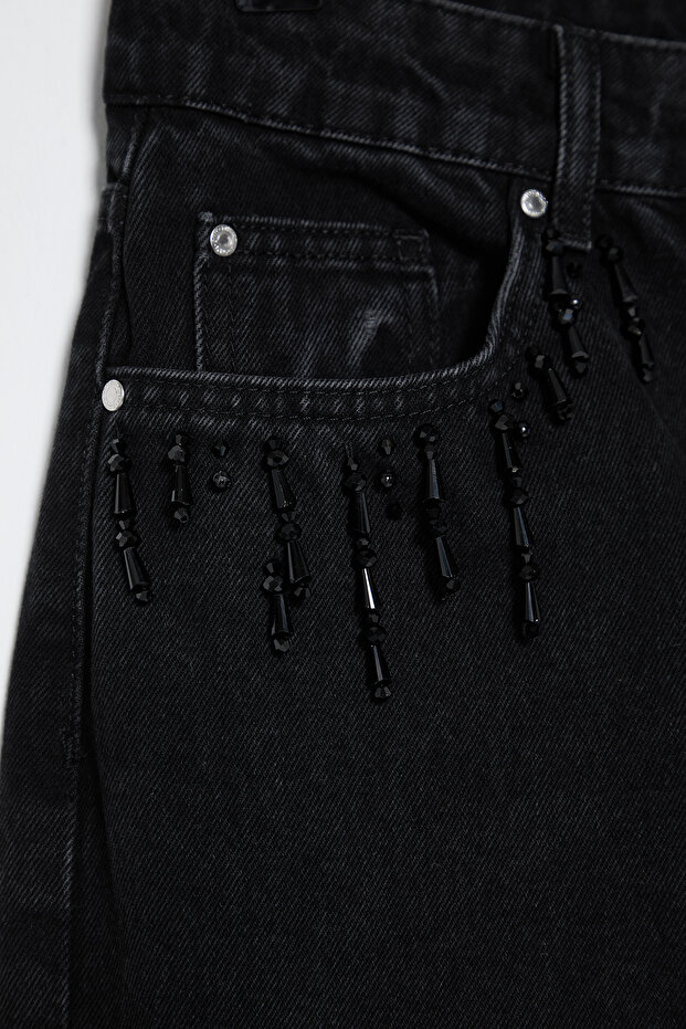 Široké nohavice s vysokým pásom a detailom vrecka z čierneho kameňa TWOSS25JE00002 - 11