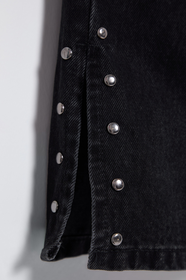 Siyah Trok Detaylı Paçası Yırtmaçlı Yüksek Bel Wide Leg Jeans TWOSS25JE00015 - 9