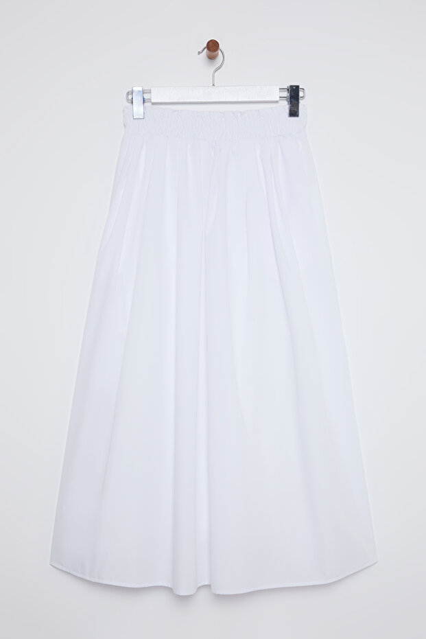Beyaz Kloş Maxi Beli Lastikli Dokuma Etek TWOSS25ET00017 - 8