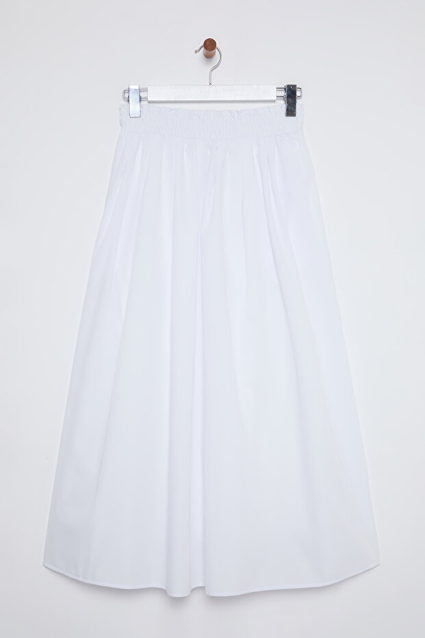 Beyaz Kloş Maxi Beli Lastikli Dokuma Etek TWOSS25ET00017 - 11