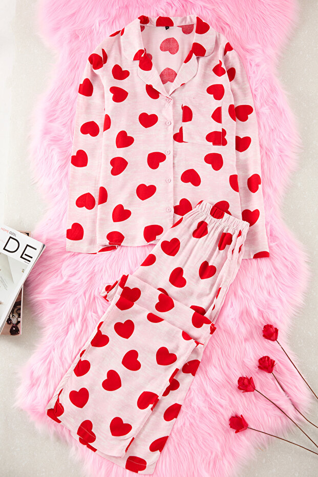 Pembe Kalpli Viskon Dokuma Pijama Takımı THMAW21PT0936 - 2