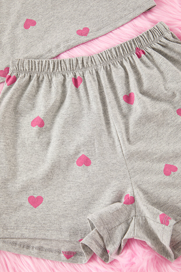 Gri %100 Pamuklu Kalpli Şortlu Örme Pijama Takımı THMSS24PT00029 - 6